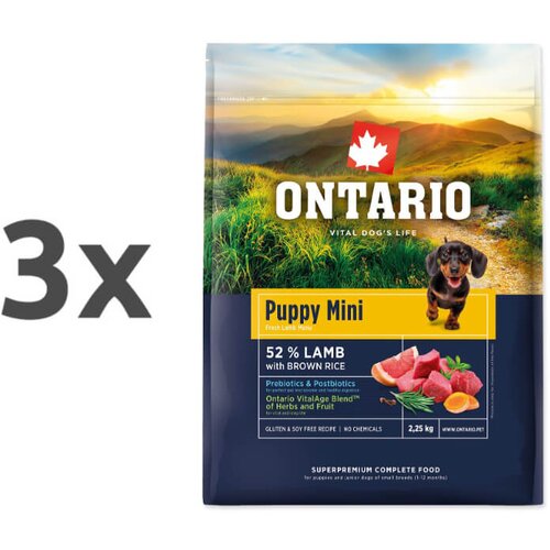 Ontario Puppy Mini - jagnjetina in rjavi riž 3 x 2,25 kg Cene