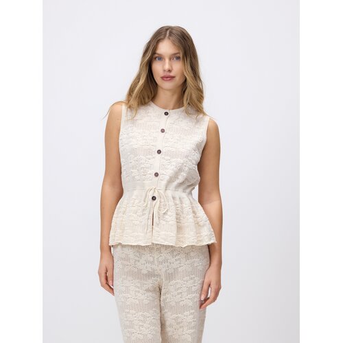 Reserved Bluza s rupičastim pletivom i porubom peplum kroja - boja kože Cijene