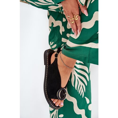 Boto Elegant Women's Sandals with Gold Decoration on Flat Heel Black S.Barski KV27-053 Cene