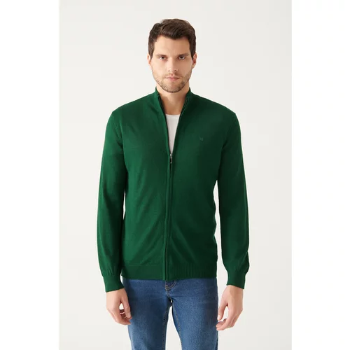 Avva Men's Green Wool Blend Half-Zip Stand-Up Collar Standard Fit Regular Cut Cardigan