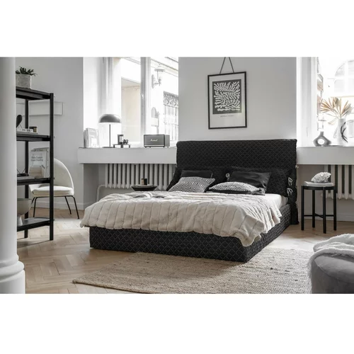 Miuform Crni tapecirani bračni krevet s podnicom 140x200 cm Sleepy Luna -