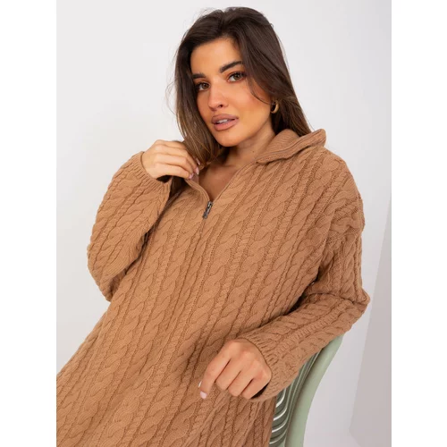 Fashion Hunters Camel sweater with cables and zipper