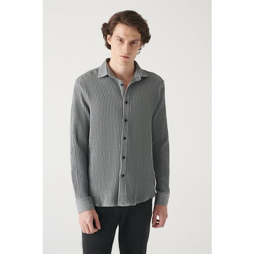 Avva Gray Seeercloth Standard Fit Normal Cut Unisex Shirt Cene