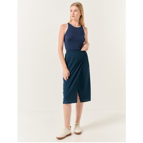 Jimmy Key Navy Blue Normal Waist Slit Midi Linen Skirt Slike