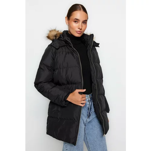 Trendyol Black Oversized Fur Coat with a Hooded Water-Repellent Inflatable Coat