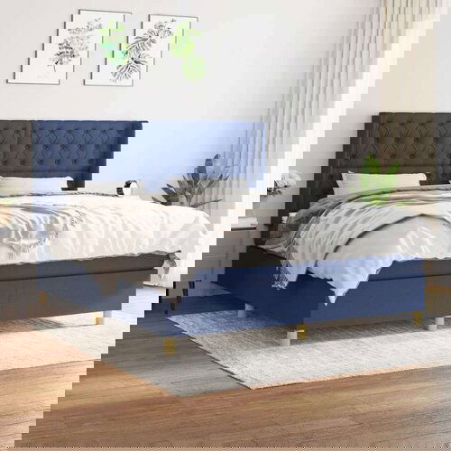  Box spring postelja z vzmetnico modra 160x200 cm blago, (20894884) Slike