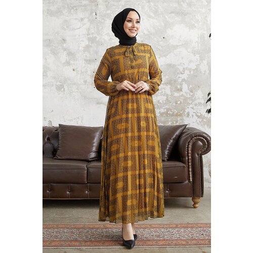 InStyle Luiza Tie Collar Chiffon Dress - Mustard Slike