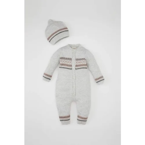 Defacto Baby Boy Newborn Long Sleeve Jumpsuit Beanie 2-Piece Set