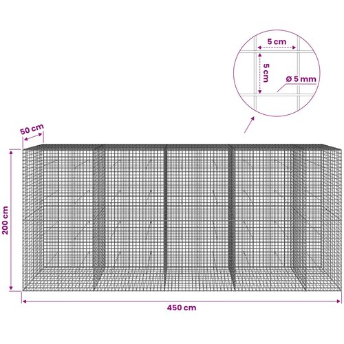  Gabion s 5 mm žicom i mrežom 5x5 cm 450x50x200 cm Slike