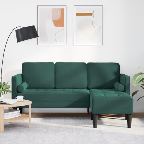 vidaXL 3-sedežni kavč s chaise longues v obliki l temno zelene barve 160 cm iz žamet Cene