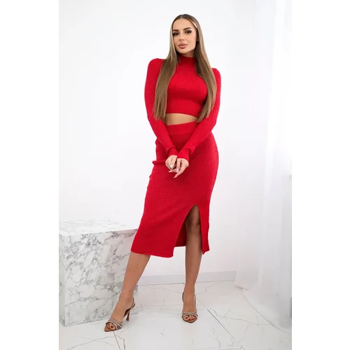 Kesi Włoski Ribbed Set Blouse + Skirt red