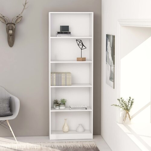  The Living Store Knjižna omara 5-nadstropna bela 60x24x175 cm inženirski les - Knjižna Omara, (21431660) Slike