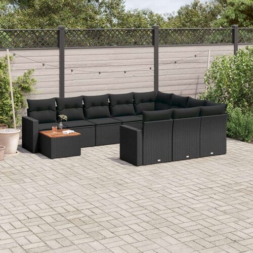  11-dijelni set vrtnih sofa od poliratana s jastucima crni Slike