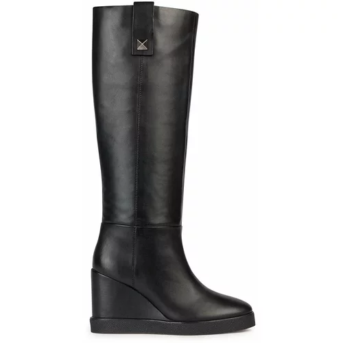 Geox Usnjeni elegantni škornji D ELIDEA WEDGE C ženski, črna barva, D36VQC 00043 C9999