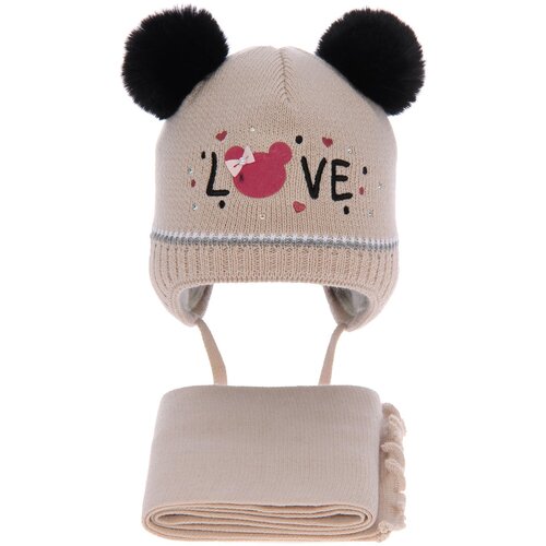 AGBO Girl&amp;#039;s winter set: hat and scarf beige Alina filled with soft wadding Slike