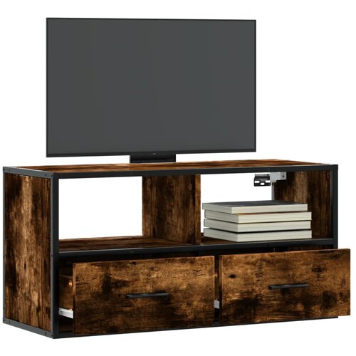 VidaXL TV omarica dimljen hrast 80x31x39,5 cm inženirski les in kovina Slike