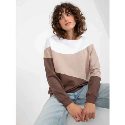Fashion Hunters White and brown basic cotton sweatshirt for everyday wear