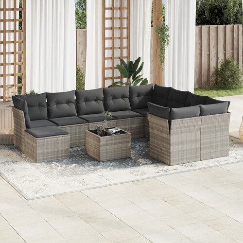 VidaXL 11-dijelni set vrtnih sofa poliratan s jastucima svijetlosivi Slike