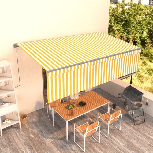 vidaXL avtomatsko zložljiva tenda s senčilom 5x3 m rumena in bela Cene