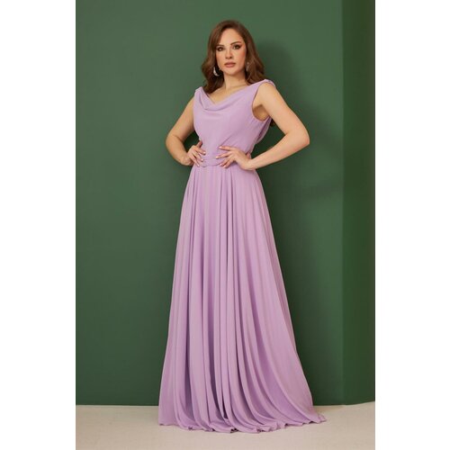 Carmen Lilac Chiffon Off-Neck Long Evening Dress and Invitation Dress Slike