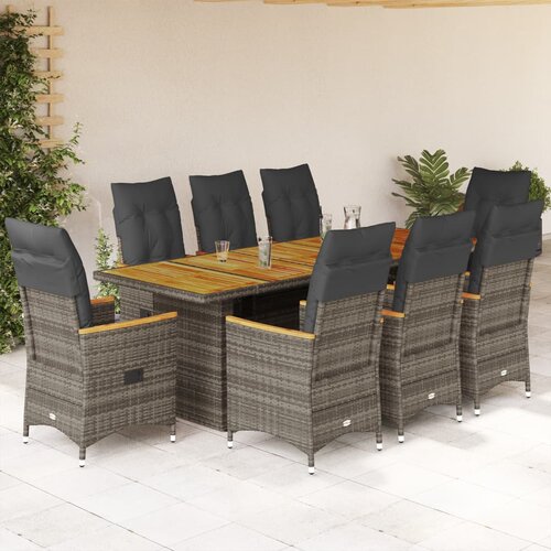  9-dijelni vrtni bistro set od poliratana s jastucima sivi Cene