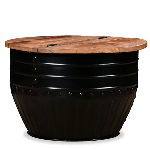 vidaXL Klubska mizica iz trdnega predelanega lesa črna oblika soda, (20713847)