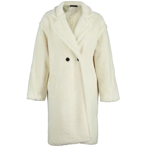Trendyol Ecru Oversize Wide Cut Long Plush Coat
