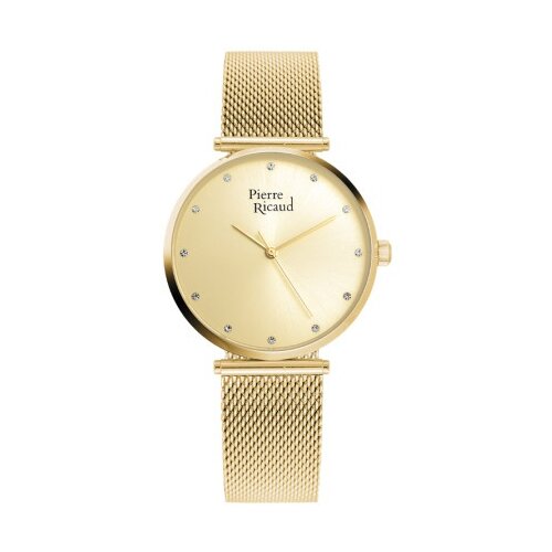 Pierre Ricaud ženski quartz swarovski point zlatni elegantni ručni sat sa zlatnim metalnim kaišem ( p22035.1141q ) Slike