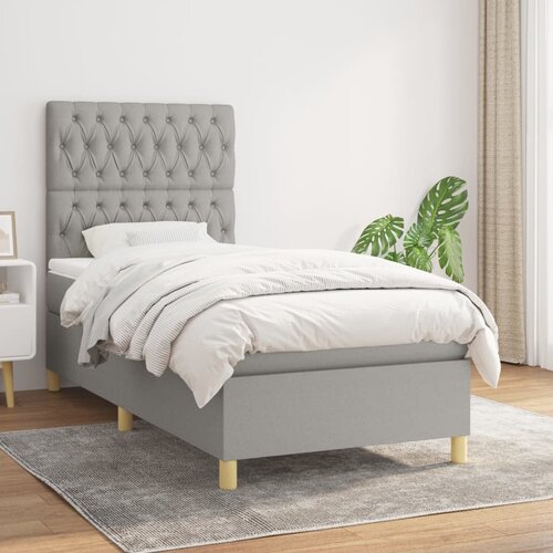 The Living Store Box spring postelja z vzmetnico svetlo siva 90x190 cm blago - Box Spring Postelja, (21521374) Slike