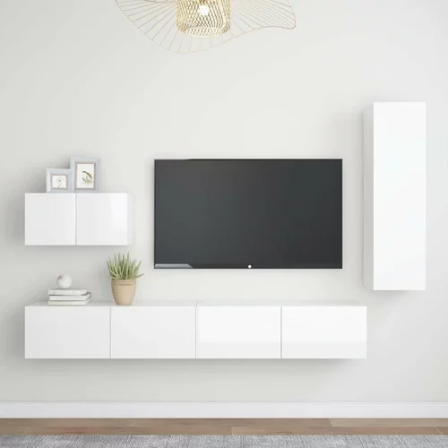  Komplet TV omaric 4-delni visok sijaj bela iverna plošča, (20914538)