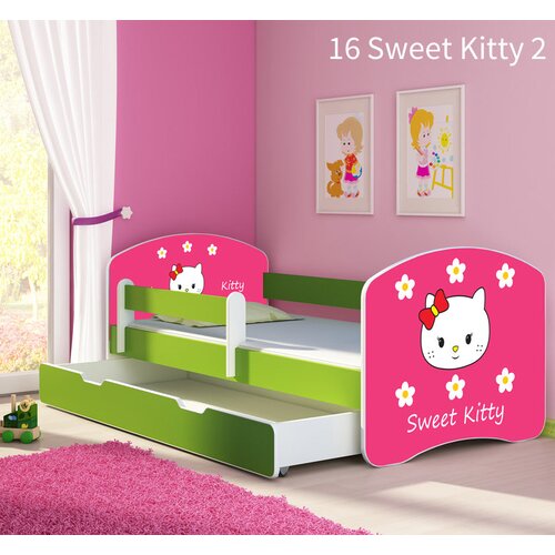  Otro&scaron;ka postelja ACMA z motivom, stranska zelena + predal 140x70 cm 16 Sweet Kitty 2 Cene