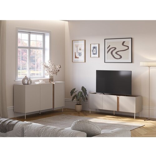Marckeric Kremno bela/naravna TV omarica v hrastovem dekorju 140x53x35 cm Lucile &amp;ndash; Slike