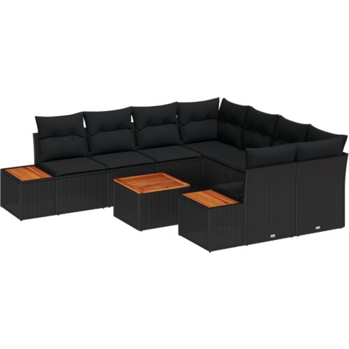 VidaXL 9 Dijelni Vrtni Sofa Set s Jastucima Crni Poli Ratan Bagrem Slike
