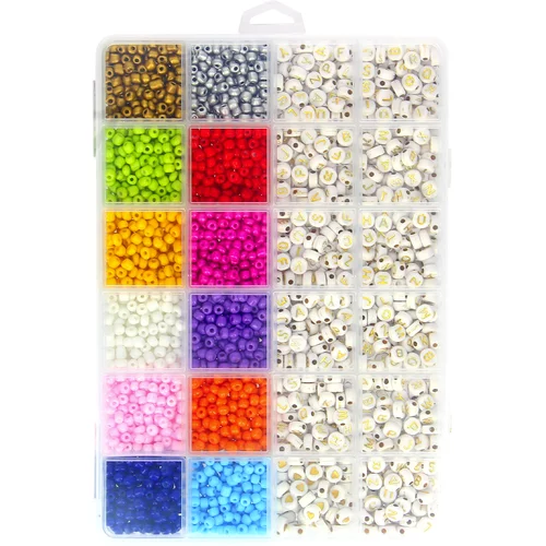 AVIZAR DIY komplet nakita z najlonom: vecbarvne mini perle, bele perle z zlatimi crkami in srcki, (20763621)