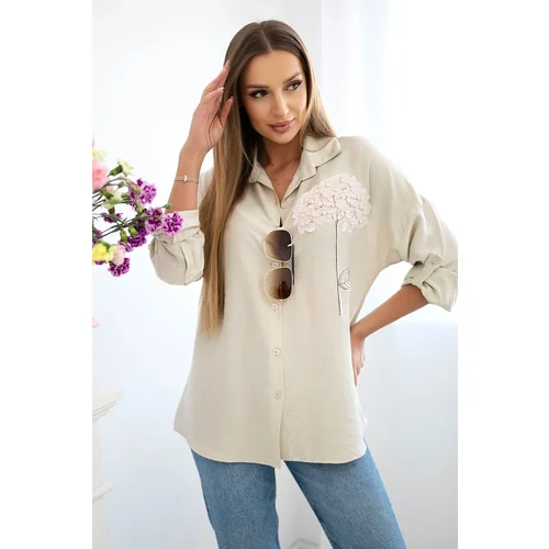 Kesi Włoski Viscose shirt with flower beige