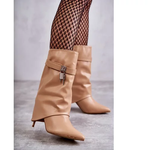 Kesi Leather Slip-On Boots On A High Heel beige Steffi