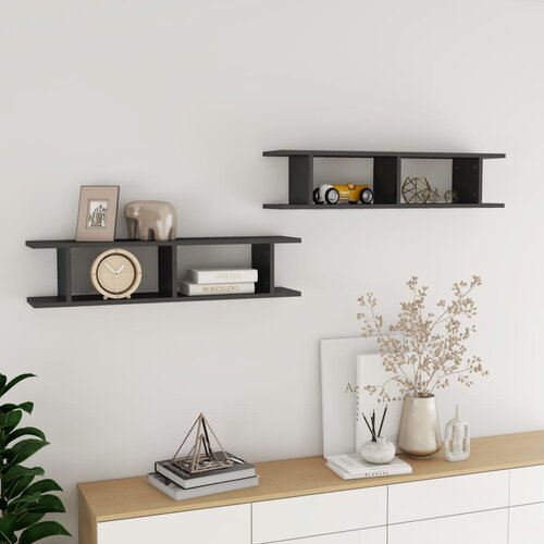 vidaXL zidne police 2 kom visoki sjaj sive 90 x 18 x 20 cm od iverice Cijene