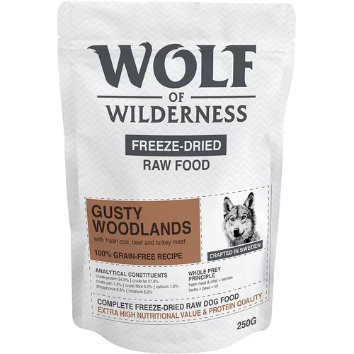 Wolf of Wilderness 250 g liofilizirana sirova hrana po posebnoj cijeni! - Gusty Woodlands - govedina, bakalar i puretina