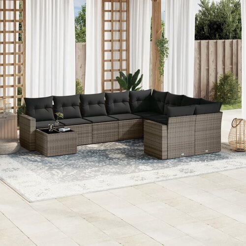 VidaXL 10-dijelni set vrtnih sofa od poliratana s jastucima sivi Slike