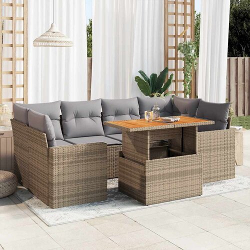 vidaXL 7-dijelni set vrtnih sofa od poliratana s jastucima bež Cijene