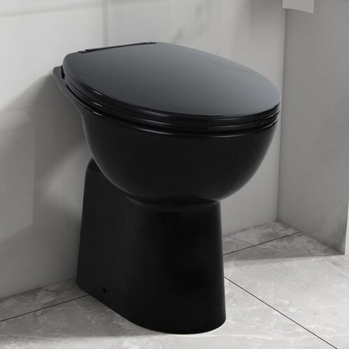 vidaXL Visoka WC školjka brez roba počasno zapiranje 7 cm višja črna Cene