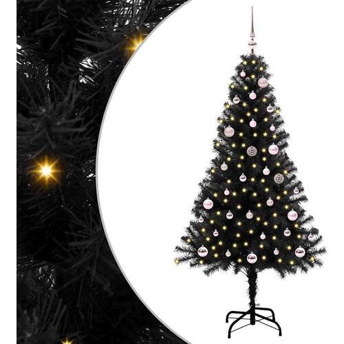 vidaXL Božično drevo med 150 LED z stojalom Črna 150 cm PVC Cene