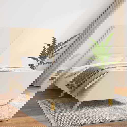 The Living Store Posteljni okvir z vzglavjem krem 80x200 cm blago - Posteljni Okvir Z Vzglavjem, (21523604) Slike