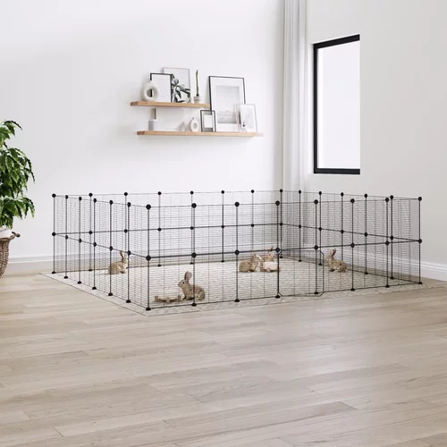 vidaXL Ograda za hišne ljubljenčke z 52 paneli črna 35x35 cm jeklo