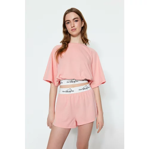 Trendyol Light Pink Elastic Detailed T-shirt-Shorts, Knitted Pajamas Set.