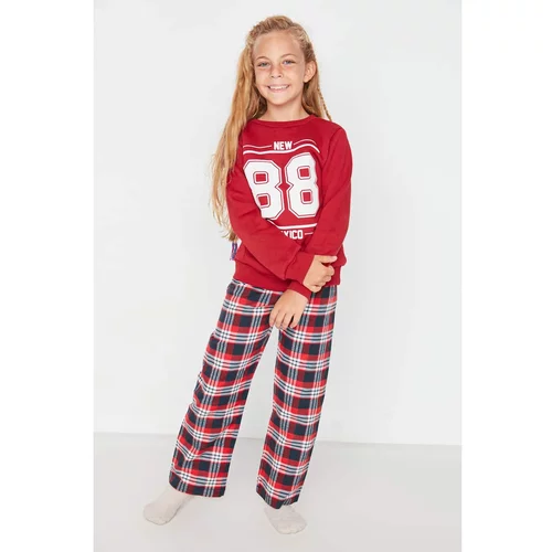 Trendyol Red Plaid Girls' Woven Trousers