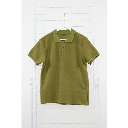 Trendyol Khaki Regular/Normal Cut Short Sleeve Textured Buttoned Polo Neck T-shirt Cene