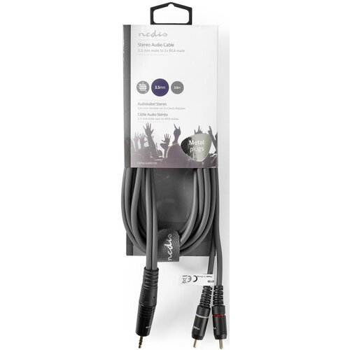 Nedis COTH22200GY30, Stereo audio kabl, 3,5 mm mu&amp;scaron;ki, 2x RCA mu&amp;scaron;ki, Niklovani, 3,00 m Slike