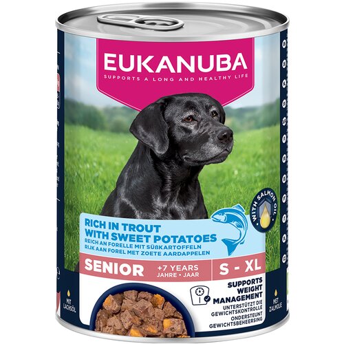  18 + 6 gratis! 24 x 400 g Eukanuba - Senior bogato pastrvom s batatom Slike