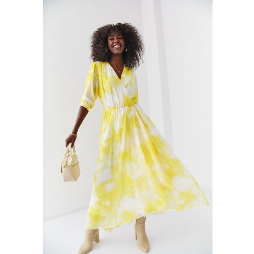 Fasardi Yellow chiffon maxi dress Slike